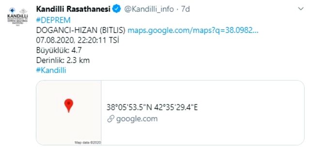 Son Dakika: Bitlis'te 4.6 büyüklüğünde deprem meydana geldi
