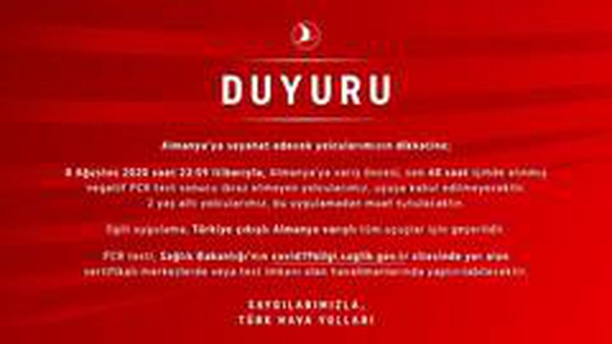 THY\'den Almanya\'ya seyahat edecek yolculara \'PCR testi\' uyarısı