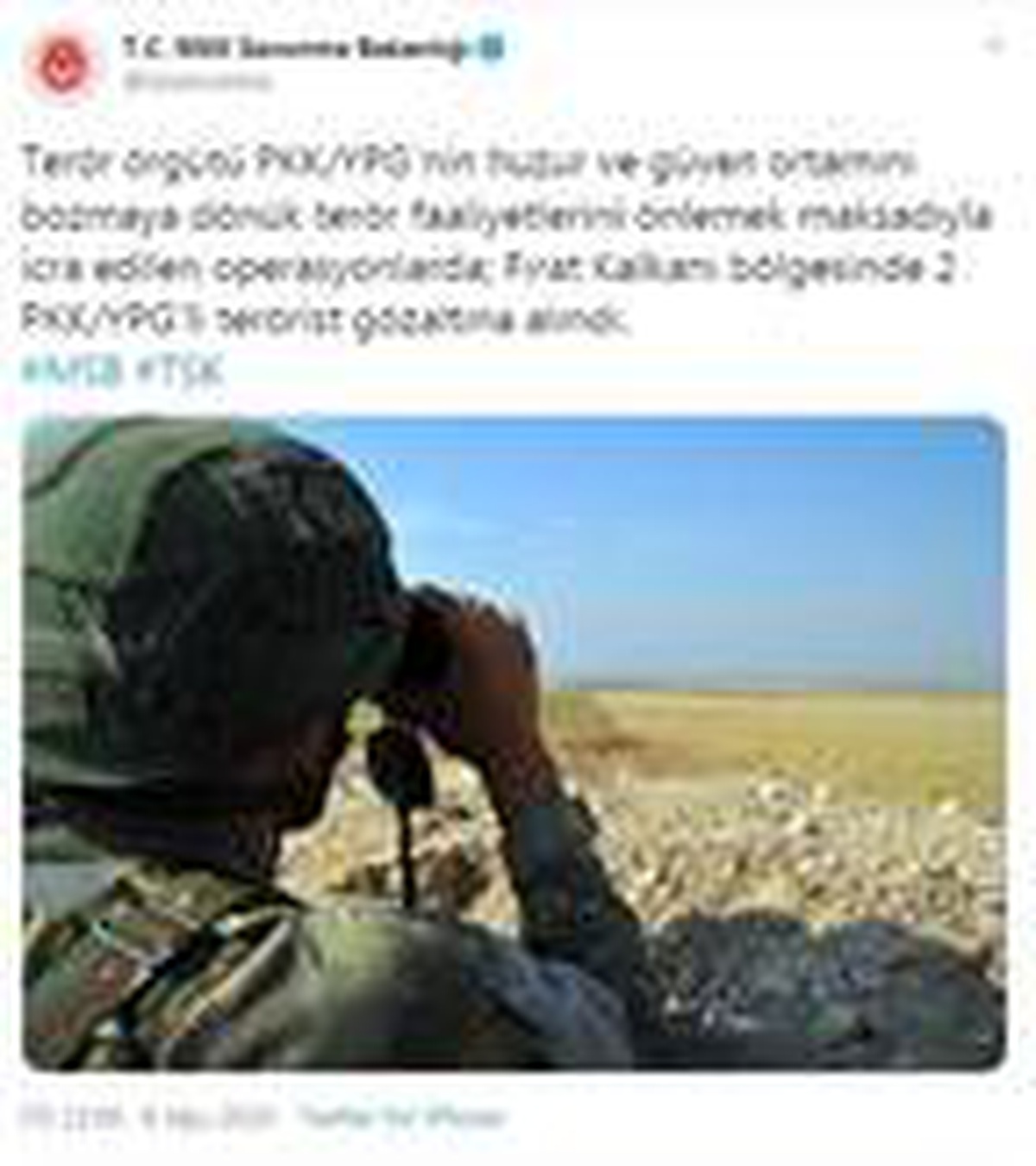 MSB: Fırat Kalkanı bölgesinde 2 PKK/YPG\'li terörist gözaltına alındı