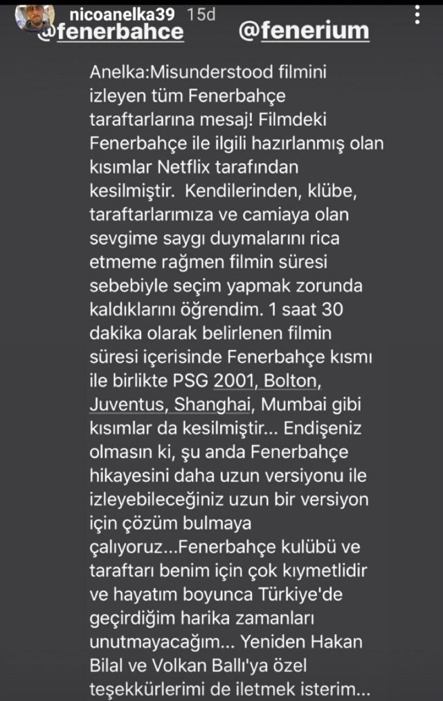 Nicolas Anelka'dan Fenerbahçe taraftarına belgesel açıklaması: Görüntüleri Netflix kesti