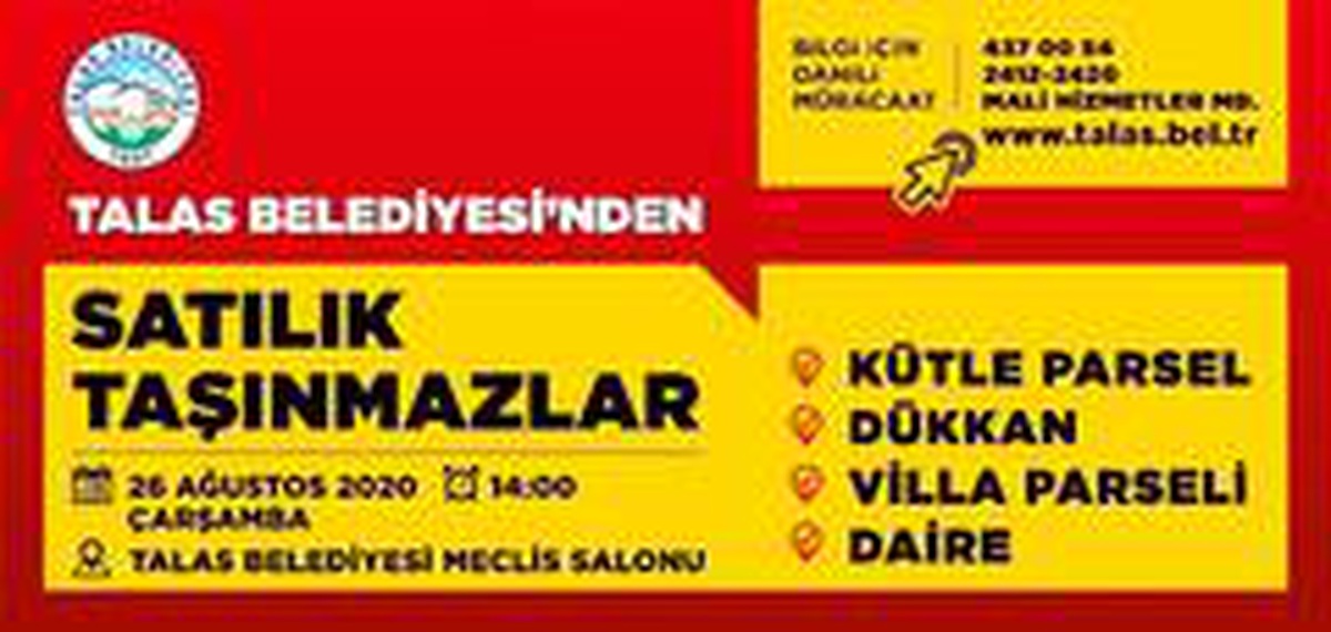 Talas Belediyesi\'nden satılık taşınmazlar