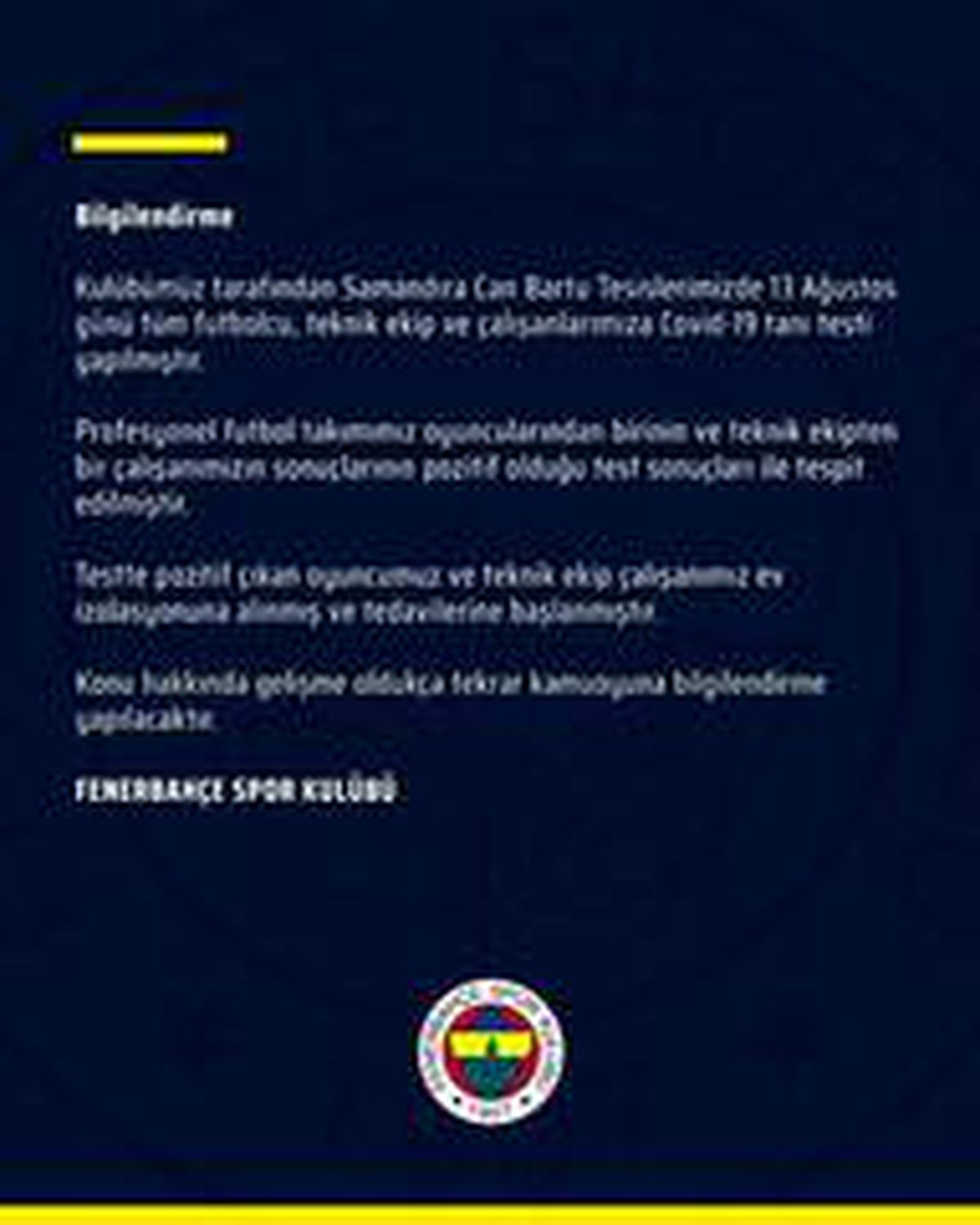 Fenerbahçe\'de 2 pozitif vaka