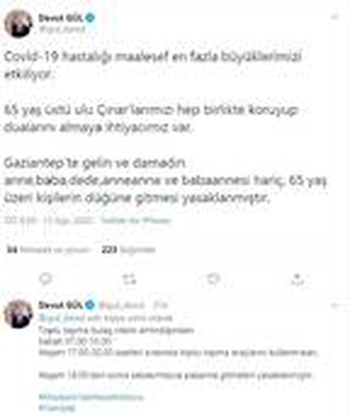 Gaziantep\'te 65 yaş ve üstüne toplu taşıma ve düğün kısıtlaması