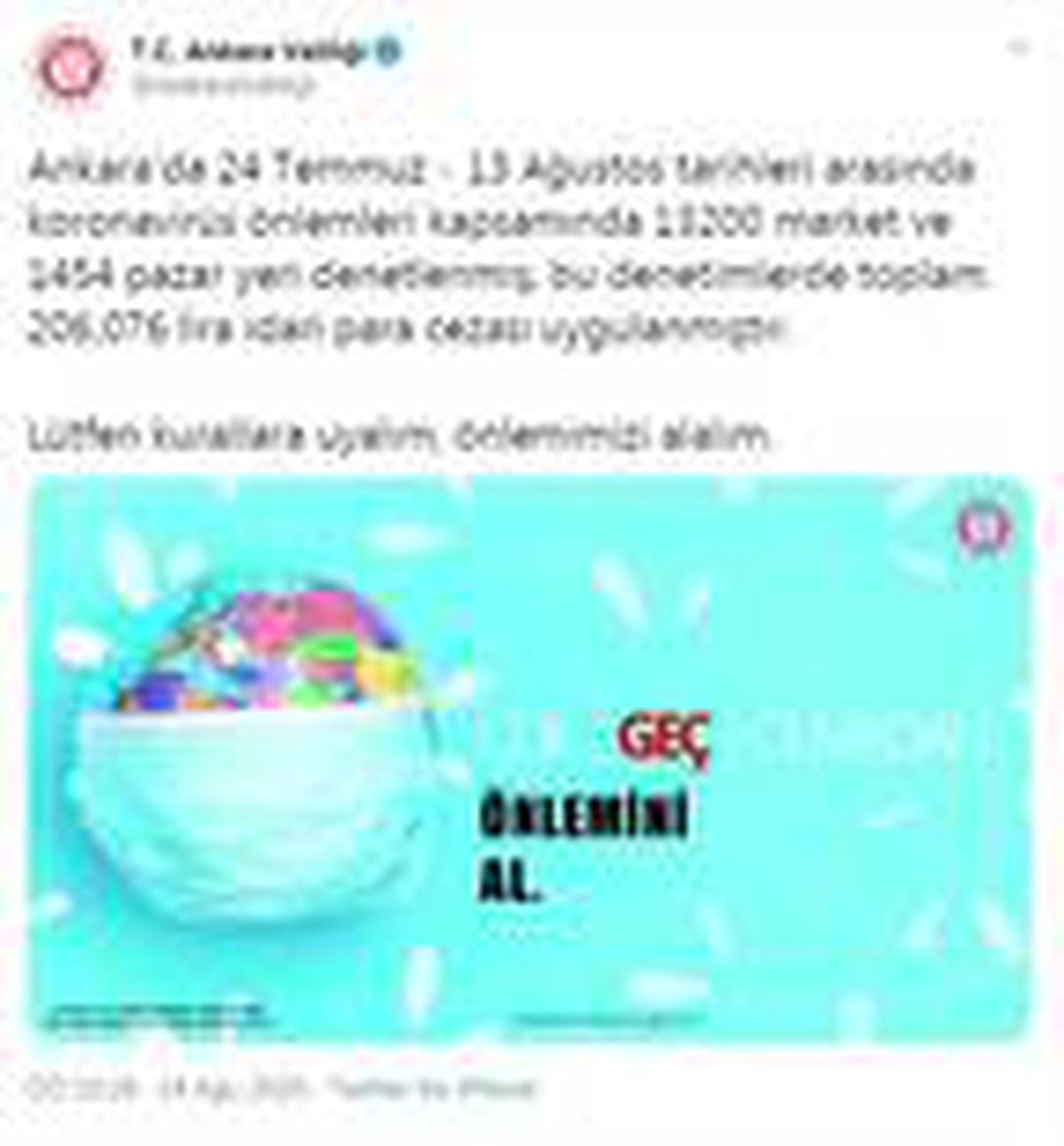 Ankara\'daki koronavirüs denetimlerinde 206 bin lira ceza yazıldı