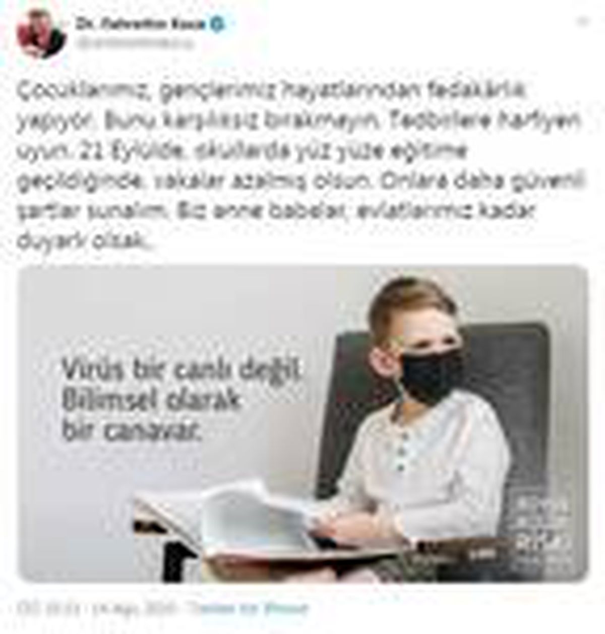 Son dakika! Bakan Koca: Okullarda yüz yüze eğitime geçildiğinde, vakalar azalmış olsun