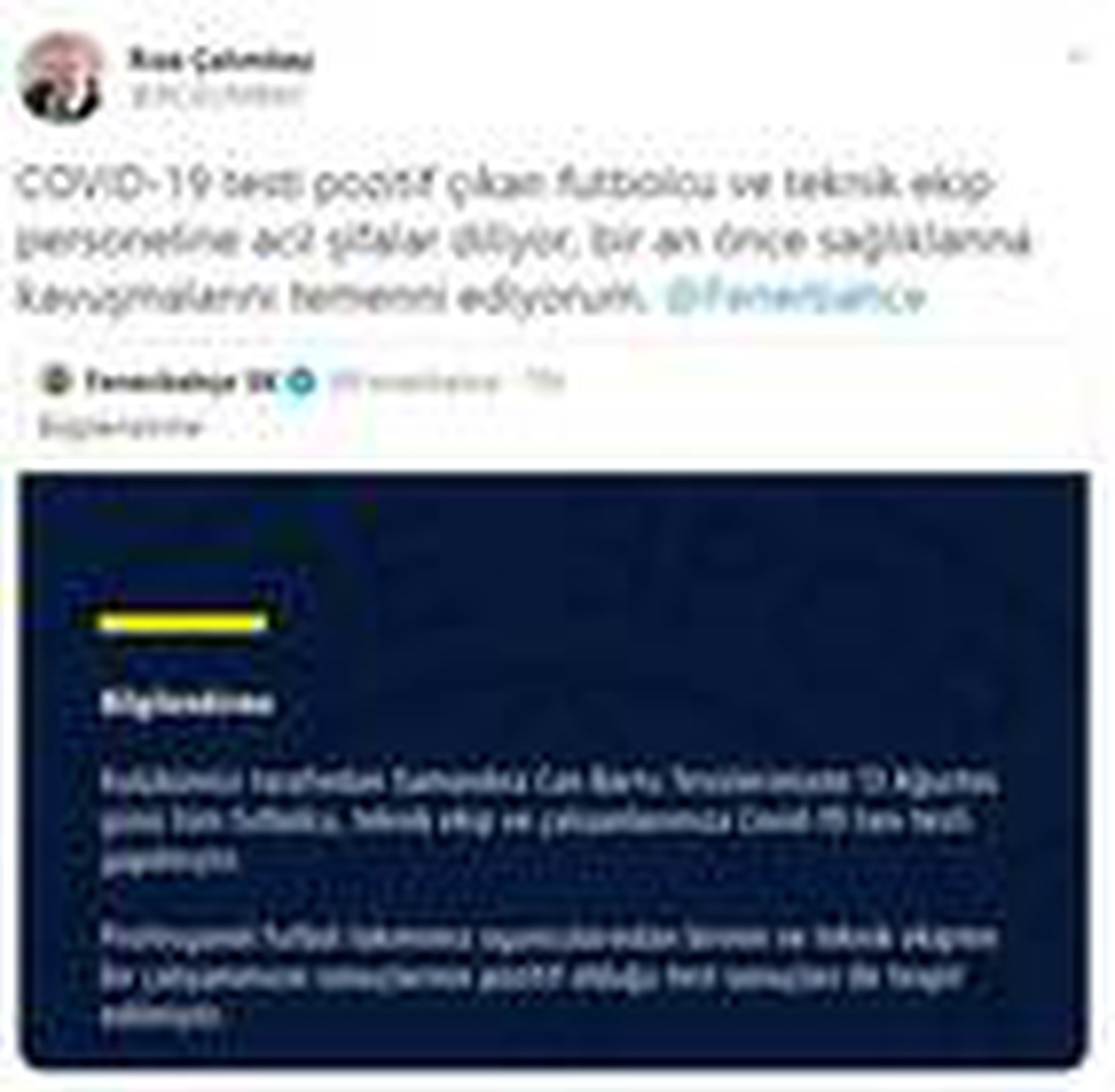 Çalımbay\'dan Fenerbahçe\'ye geçmiş olsun mesajı