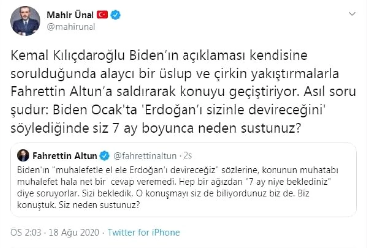 AK Parti\'li Ünal\'dan Kılıçdaroğlu\'na: Siz 7 ay boyunca neden sustunuz?