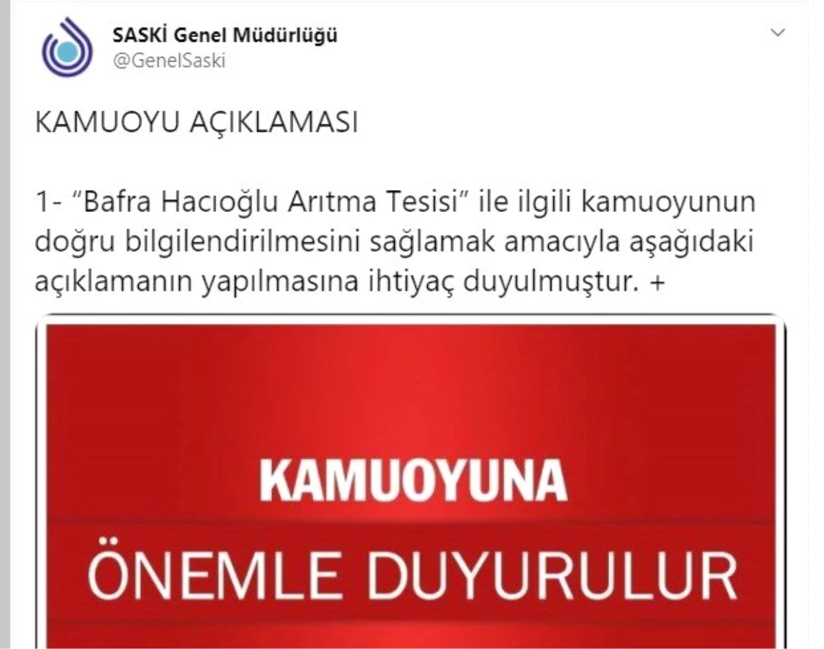 SASKİ\'den "Bafra Hacıoğlu Arıtma Tesisi" açıklaması
