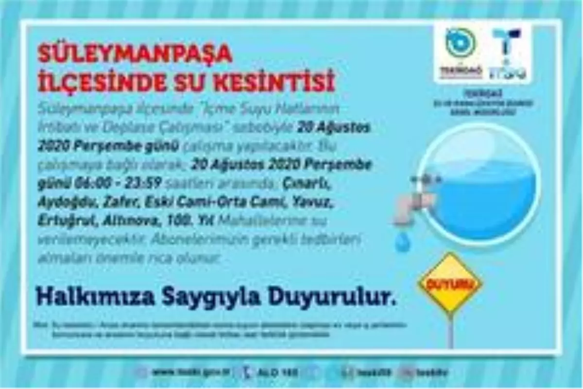 Süleymanpaşa\'da su kesintisi