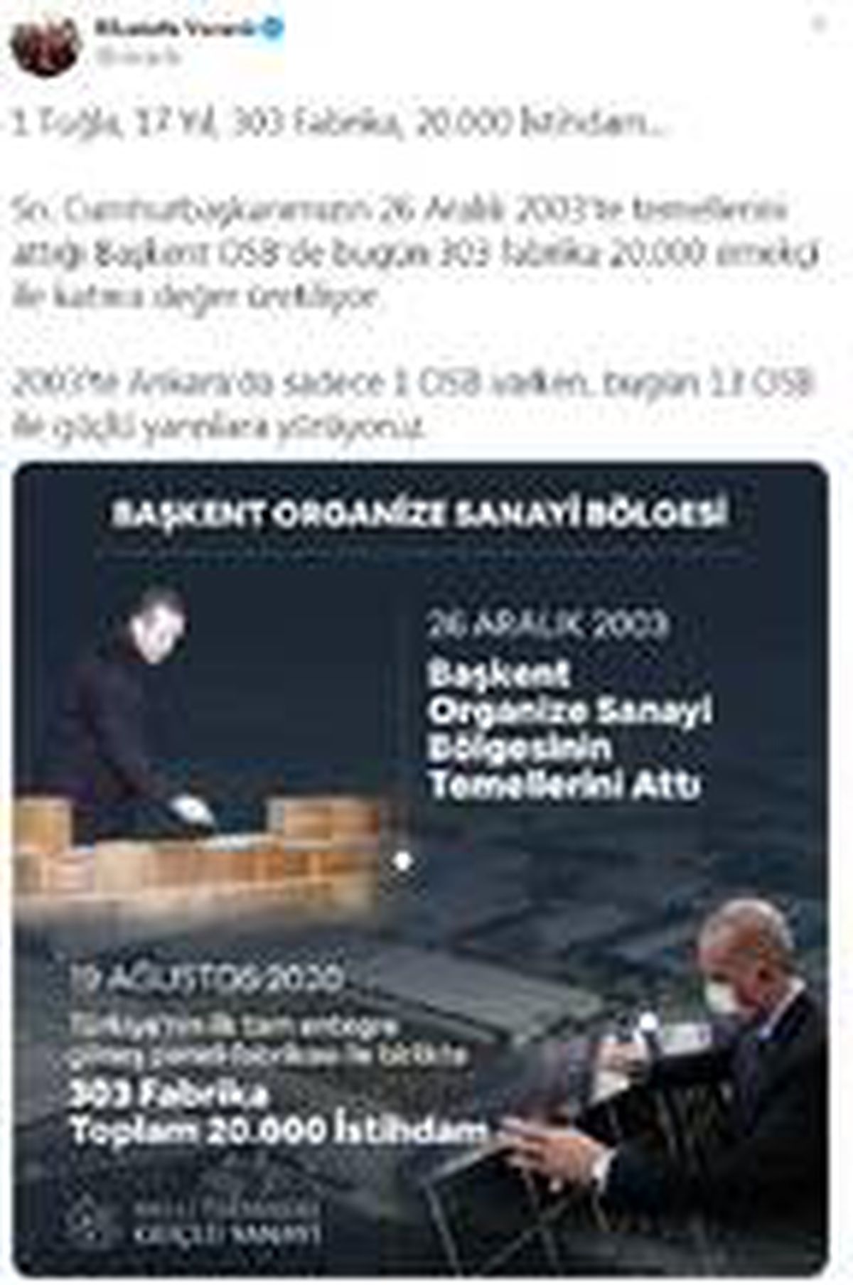 Son dakika haber... Bakan Varank\'tan \'Başkent OSB\' paylaşımı
