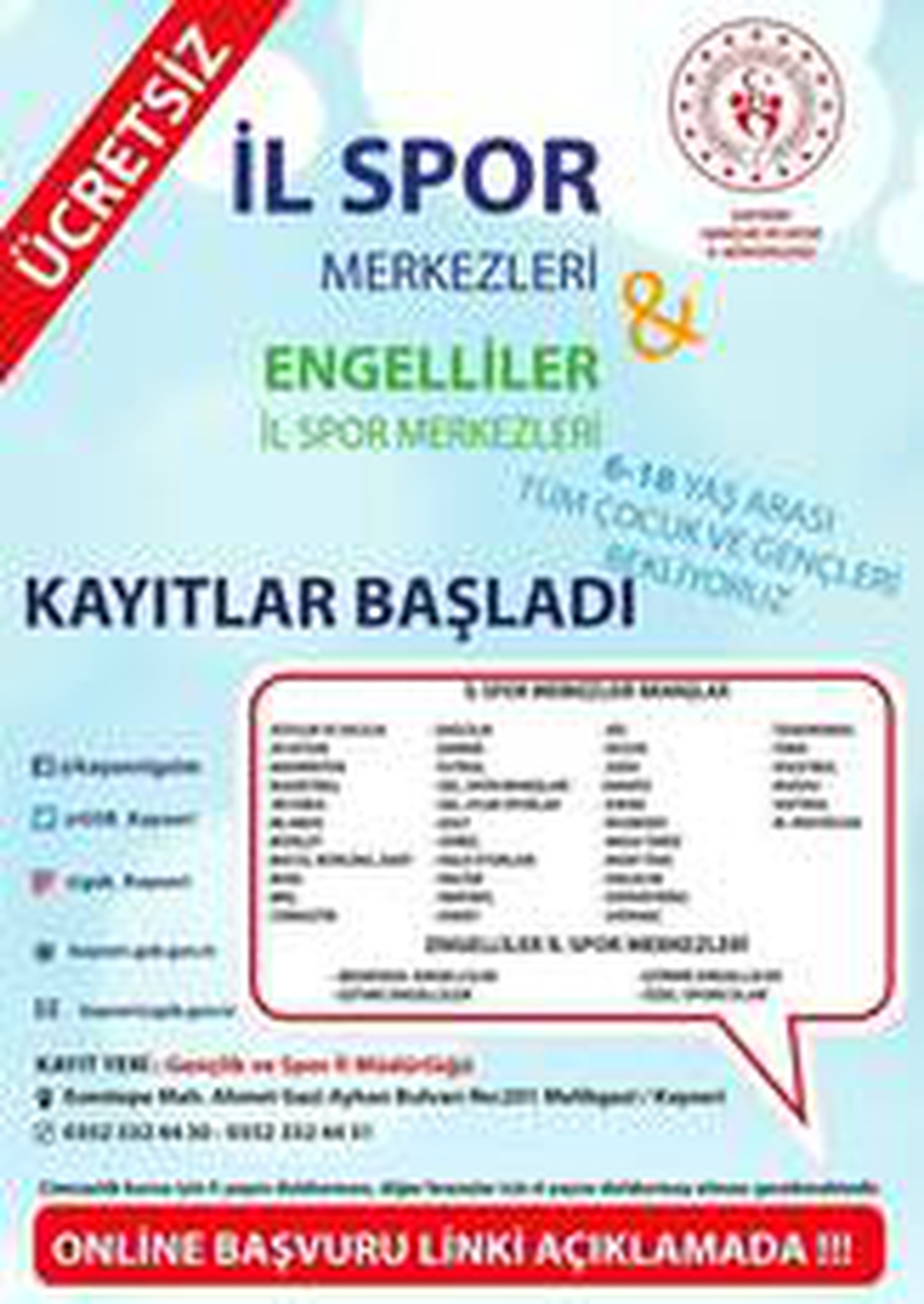 İl Spor merkezleri\'ne kayıtlar online olarak yapılıyor