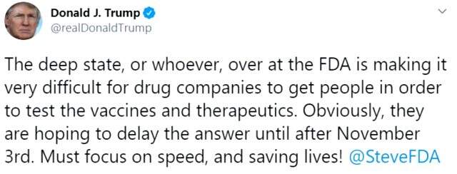 Trump'tan korona aşısıyla ilgili yeni iddia: Derin devlet, aşıyı seçim sonrasına bırakmak için çalışıyor