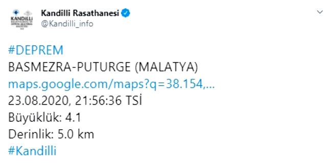 Malatya'nın Pütürge ilçesinde 4 büyüklüğünde deprem meydana geldi