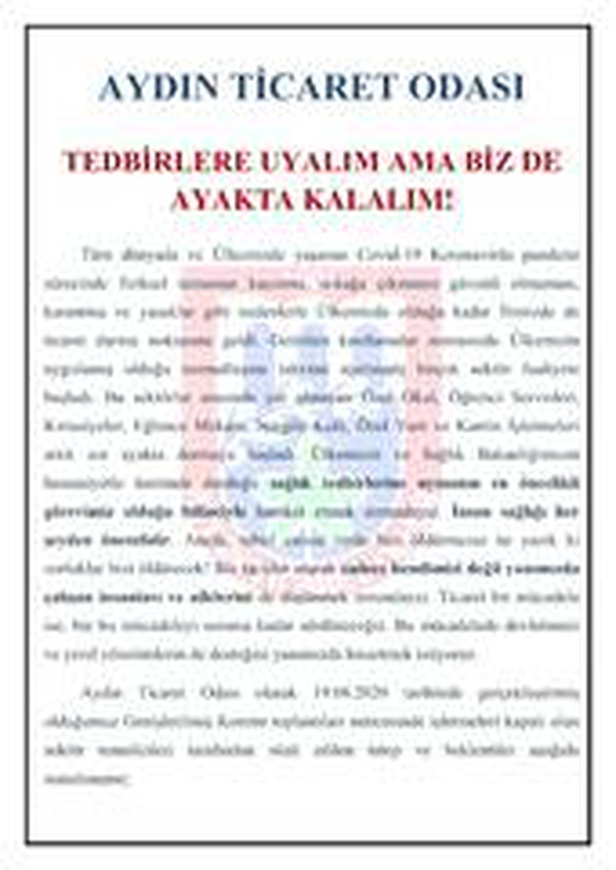 AYTO işletmeleri kapalı olan sektör temsilcilerinin beklentilerini raporlaştırdı