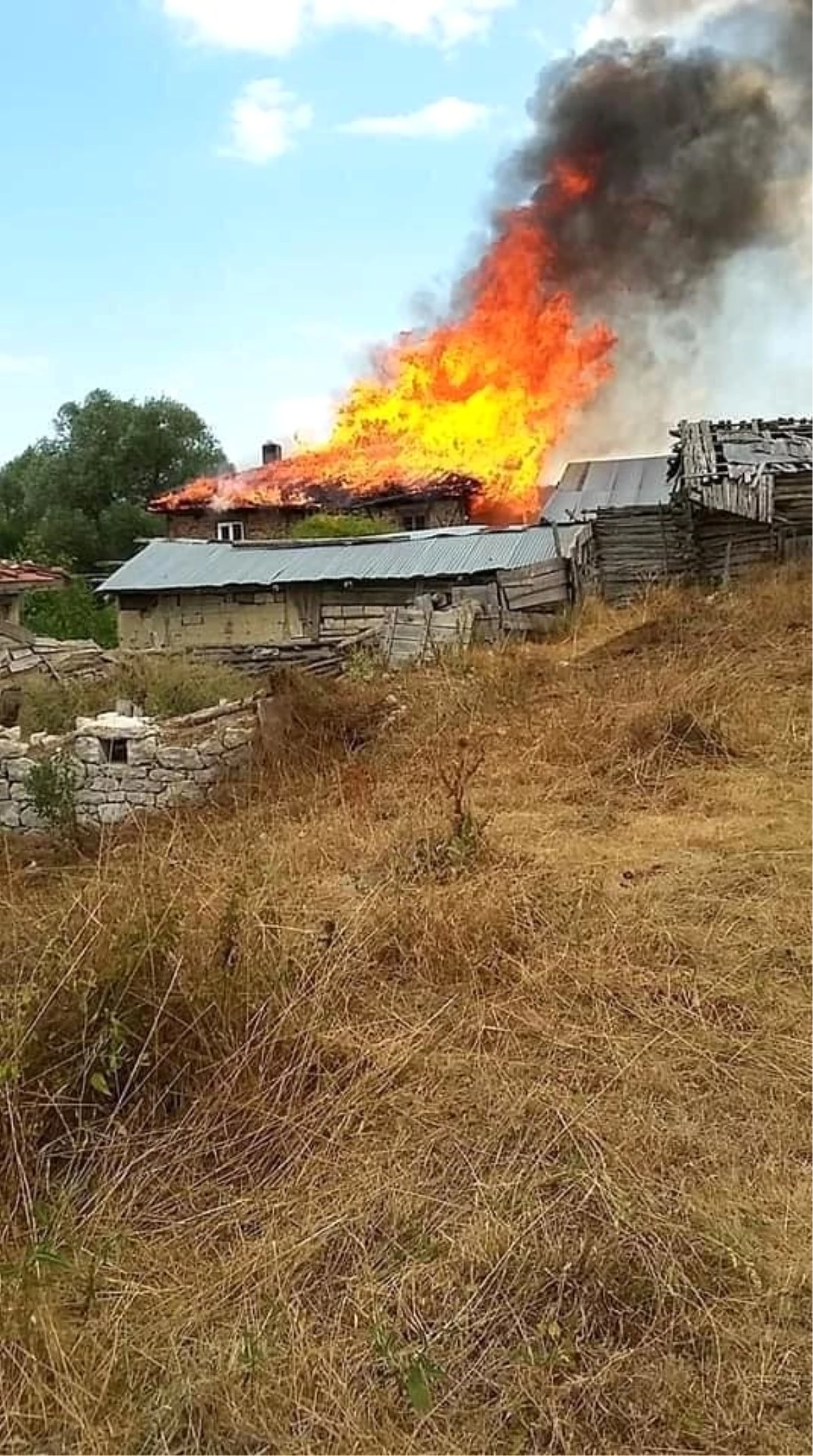 Bolu\'da çıkan yangında ev, ahır ve samanlık alev alev yandı