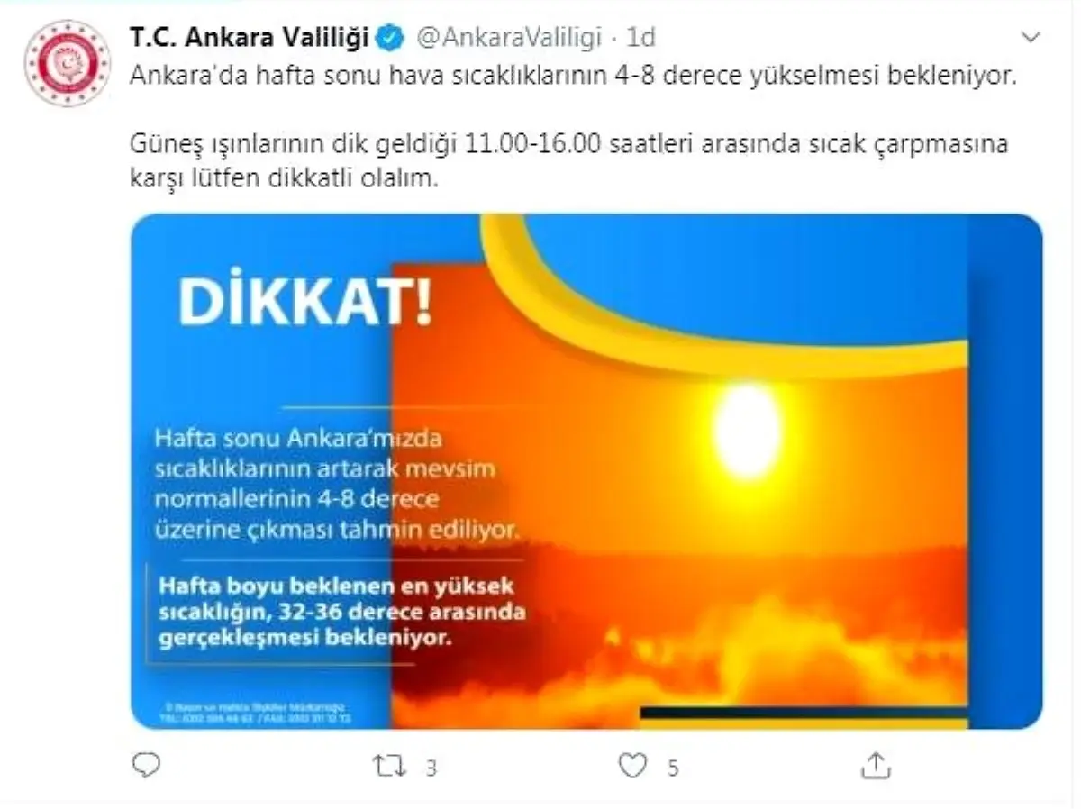 Ankara Valiliği\'nden \'sıcak hava\' uyarısı