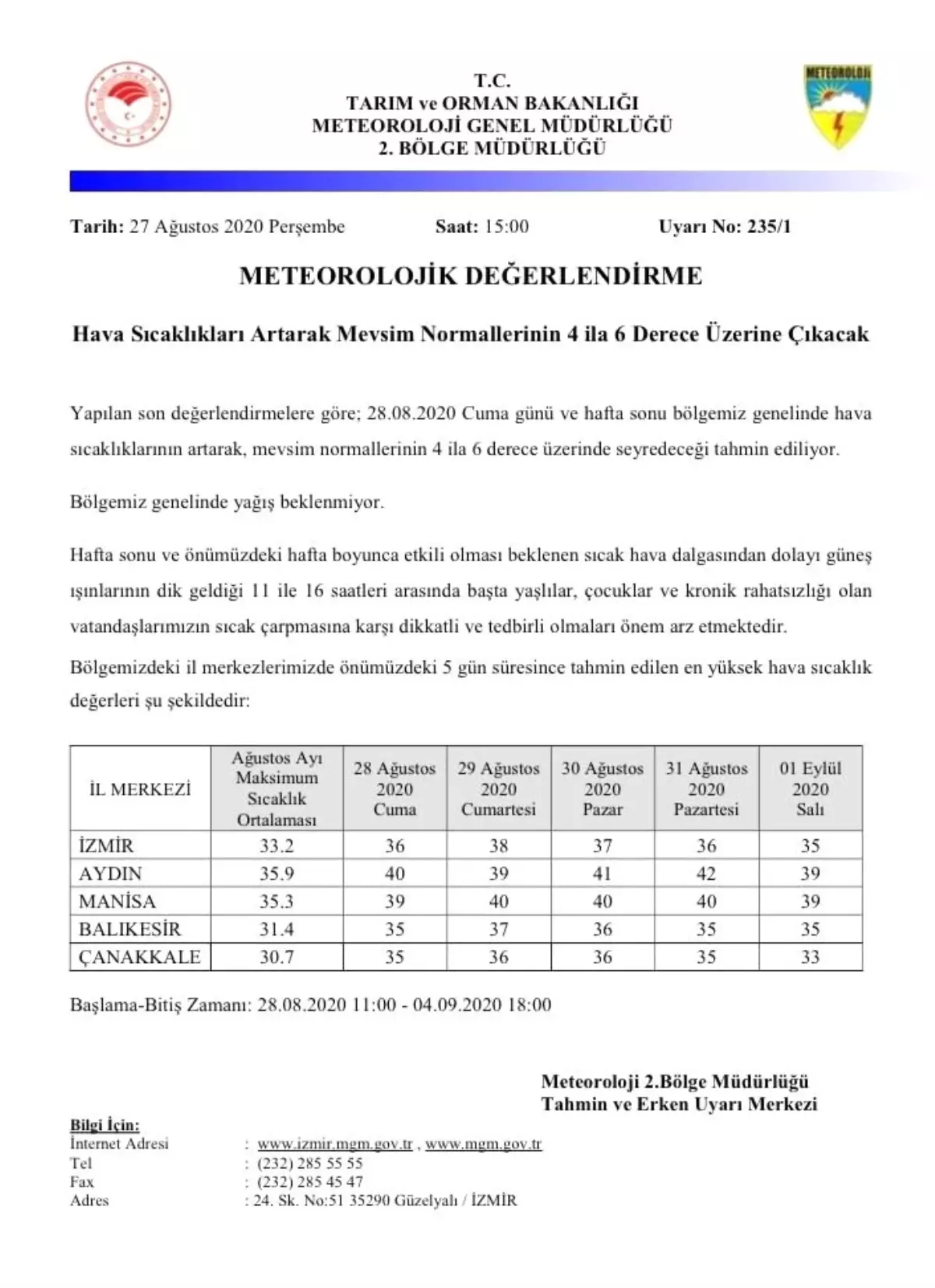 Meteorolojiden Balıkesir için aşırı sıcaklık uyarısı