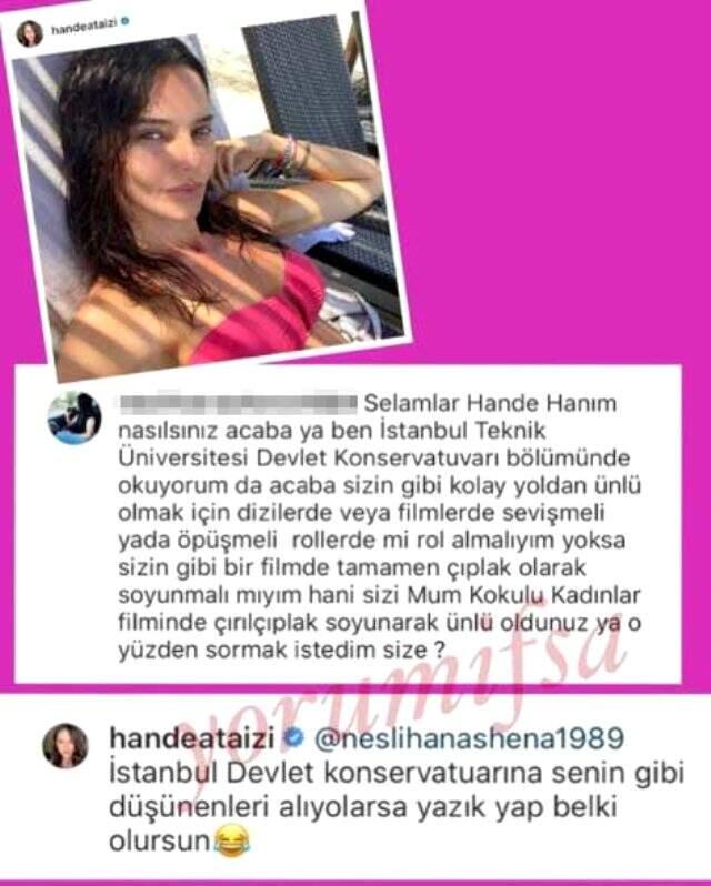 Hande Ataizi'den 'Ünlü olmak için senin gibi soyunmak mı lazım' diyen takipçisine cevap