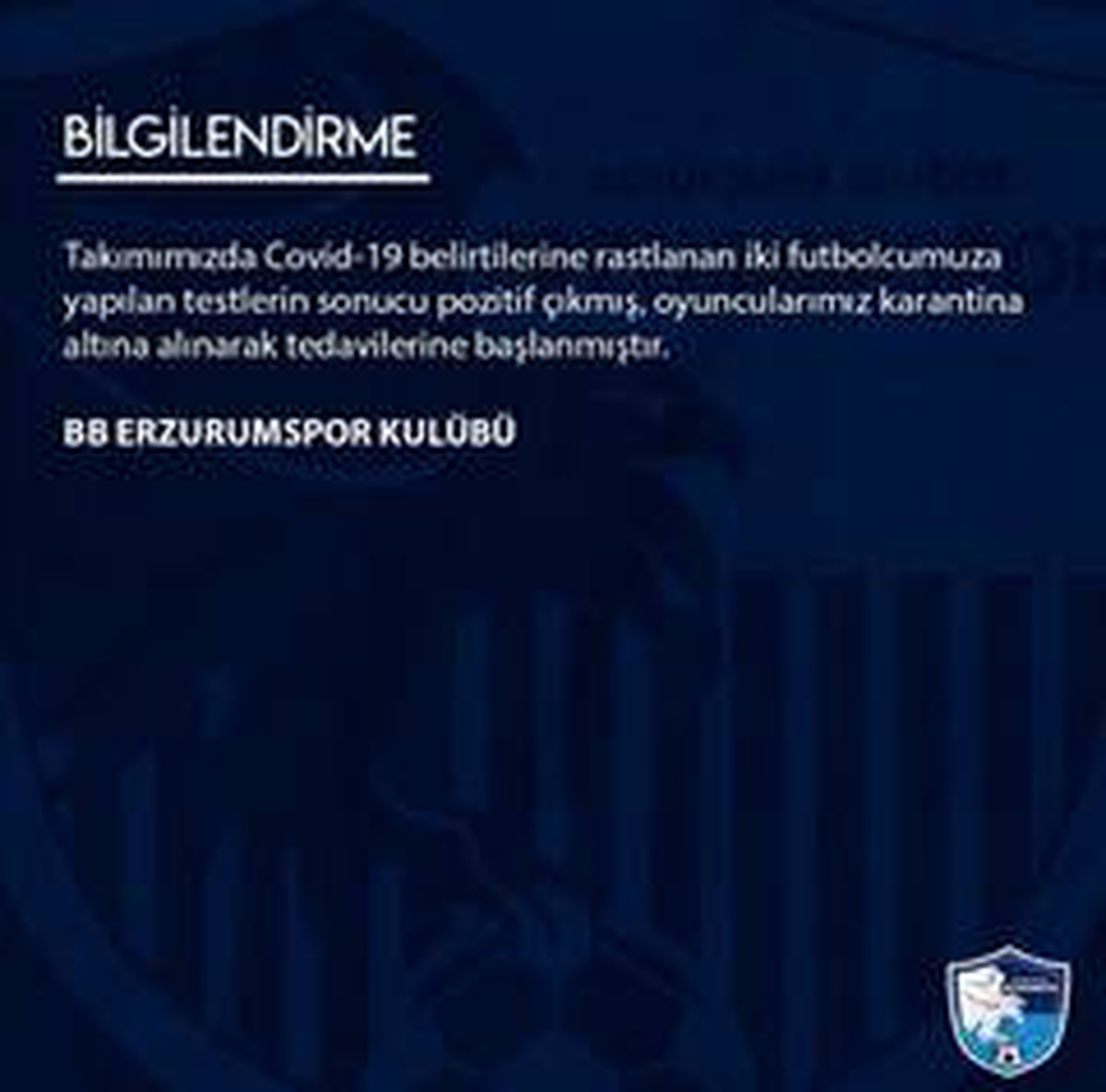 BB Erzurumspor\'da iki futbolcunun korona virüs testi pozitif çıktı