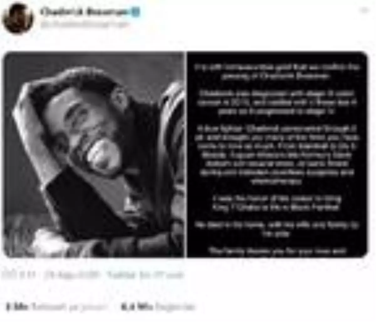 Chadwick Boseman\'ın ölüm haberi paylaşımı, etkileşim rekoru kırdı