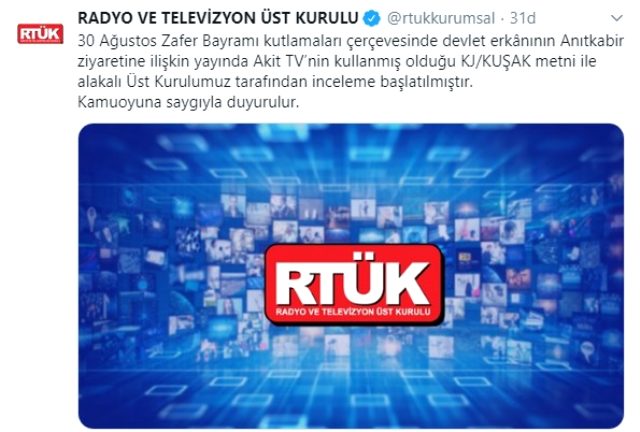 Son Dakika: RTÜK, Akit TV'nin Anıtkabir ile ilgili alt yazısı hakkında inceleme başlattı