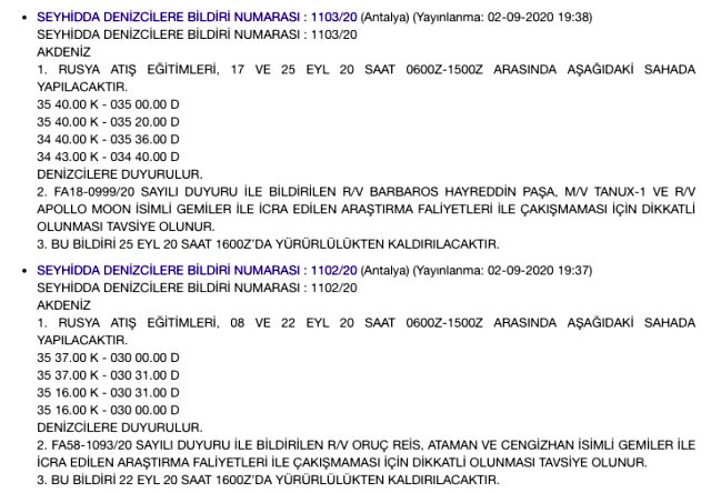 Son Dakika: Türkiye, Doğu Akdeniz'de atış eğitimleri için 2 ayrı NAVTEX yayınladı