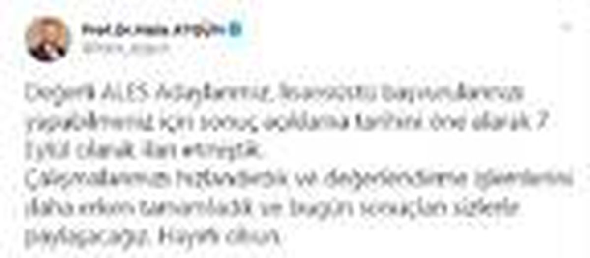 ÖSYM Başkanı Aygün: ALES sonuçlarını bugün paylaşacağız