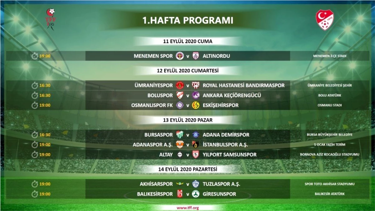 TFF 1. Lig\'in 4 haftalık maç programı açıklandı