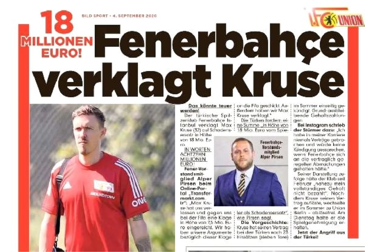 Fenerbahçe ile Kruse arasındaki dava Bild\'e manşet oldu