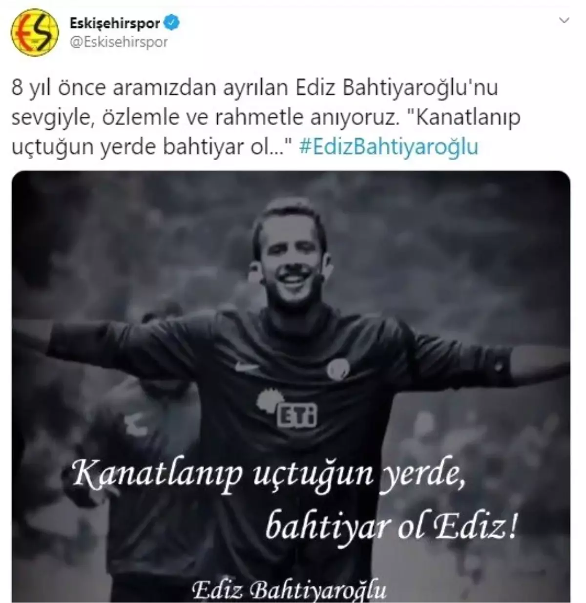 Eskişehirspor\'dan Ediz Bahtiyaroğlu paylaşımı