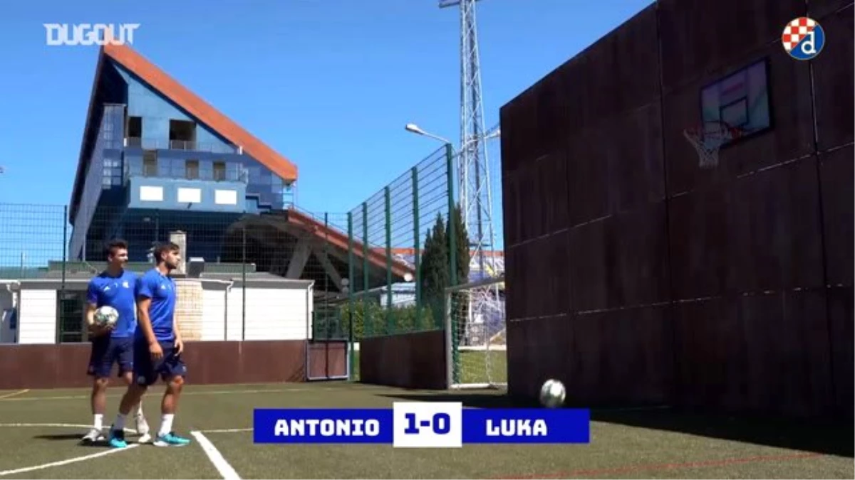 Dinamo Zagreb players test each other out in foot basketball