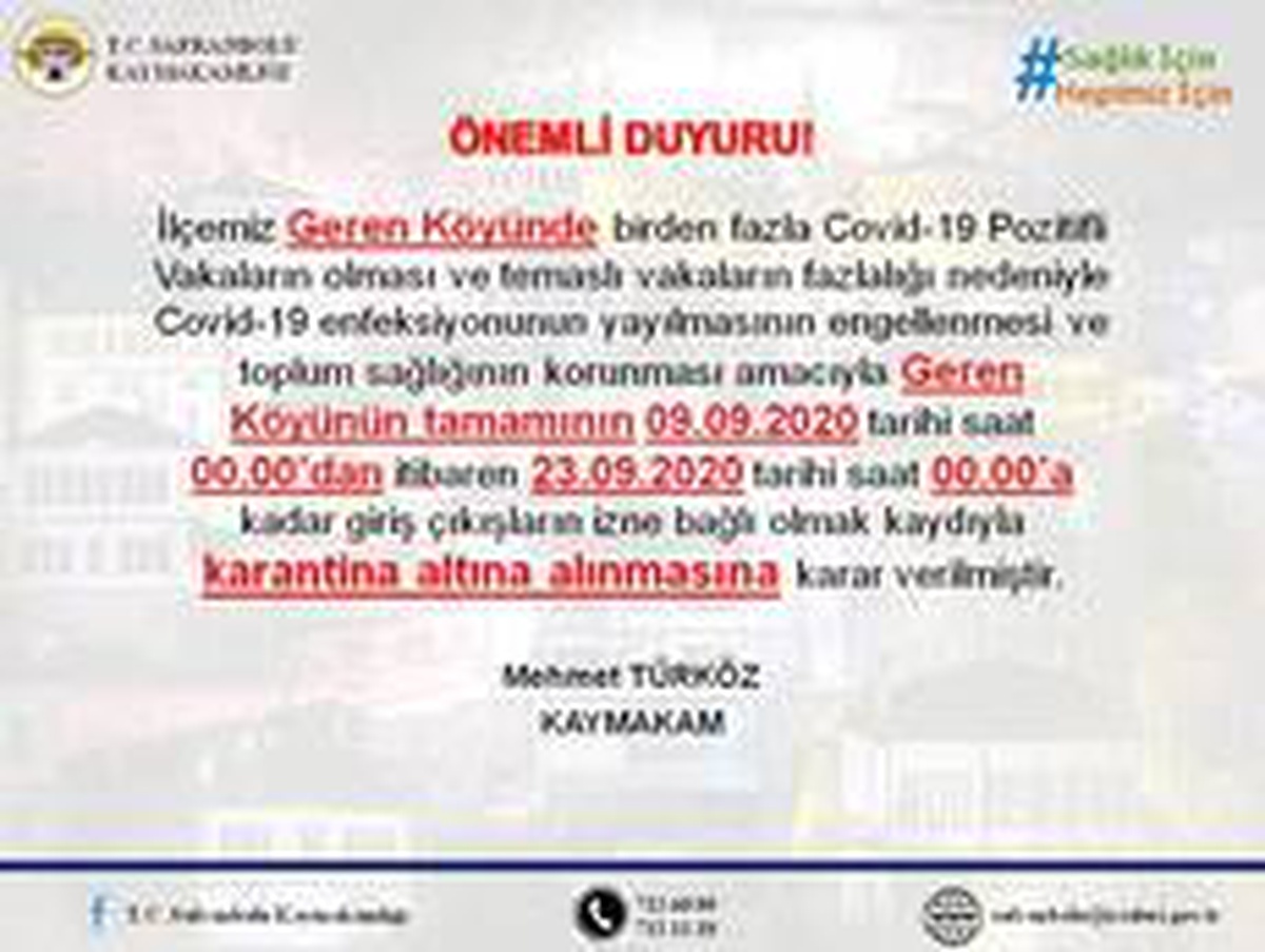 Karabük\'te pozitif vakaların görüldüğü köyde karantina kararı