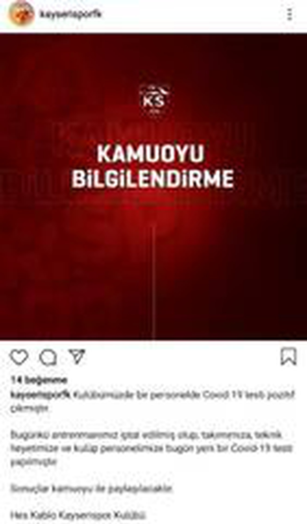 Kayserispor\'da antrenmana korona virüs engeli