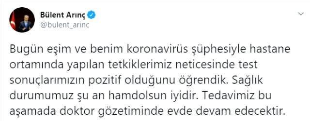 Son Dakika: Eski TBMM Başkanı Bülent Arınç, koronavirüse yakalandı Son Dakika: Eski TBMM Başkanı Bülent Arınç, koronavirüse yakalandı