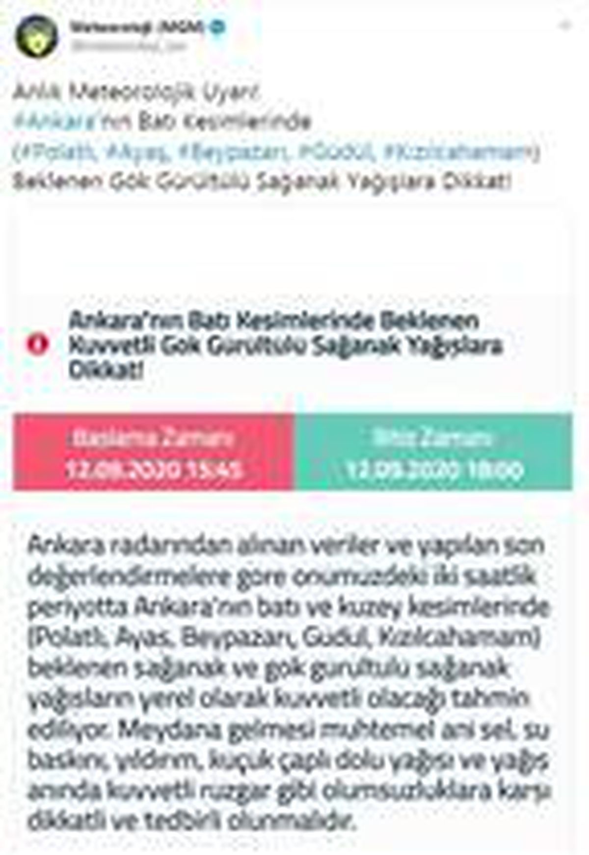 Meteorolojiden yağış uyarısı