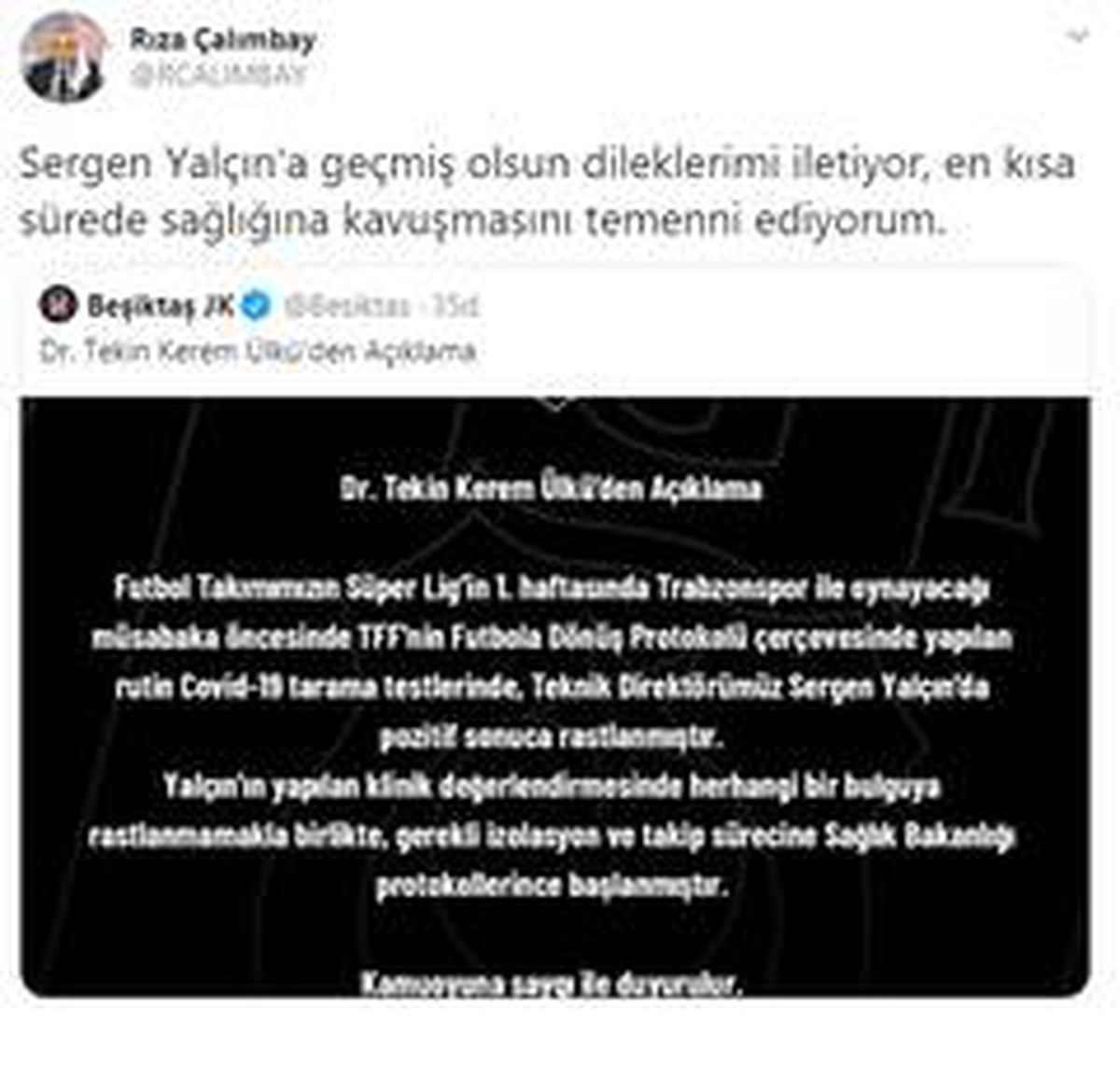 Rıza Çalımbay\'dan Sergen Yalçın\'a geçmiş olsun mesajı