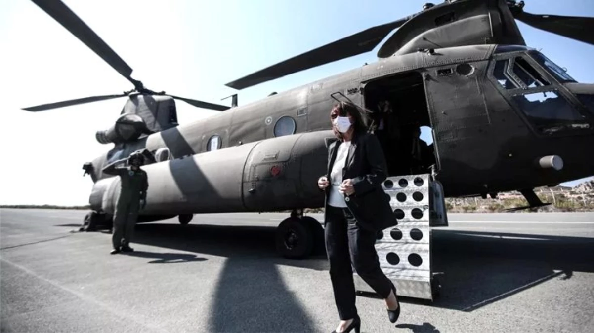 Yunanistan\'dan bir provakasyon daha: Cumhurbaşkanı Sakellaropulu Meis Adası\'na askeri helikopterle indi