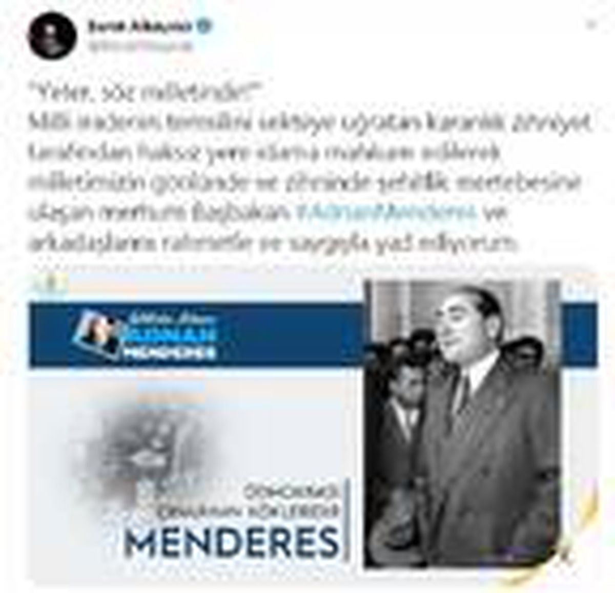 Bakan Albayrak\'tan \'Adnan Menderes\' paylaşımı