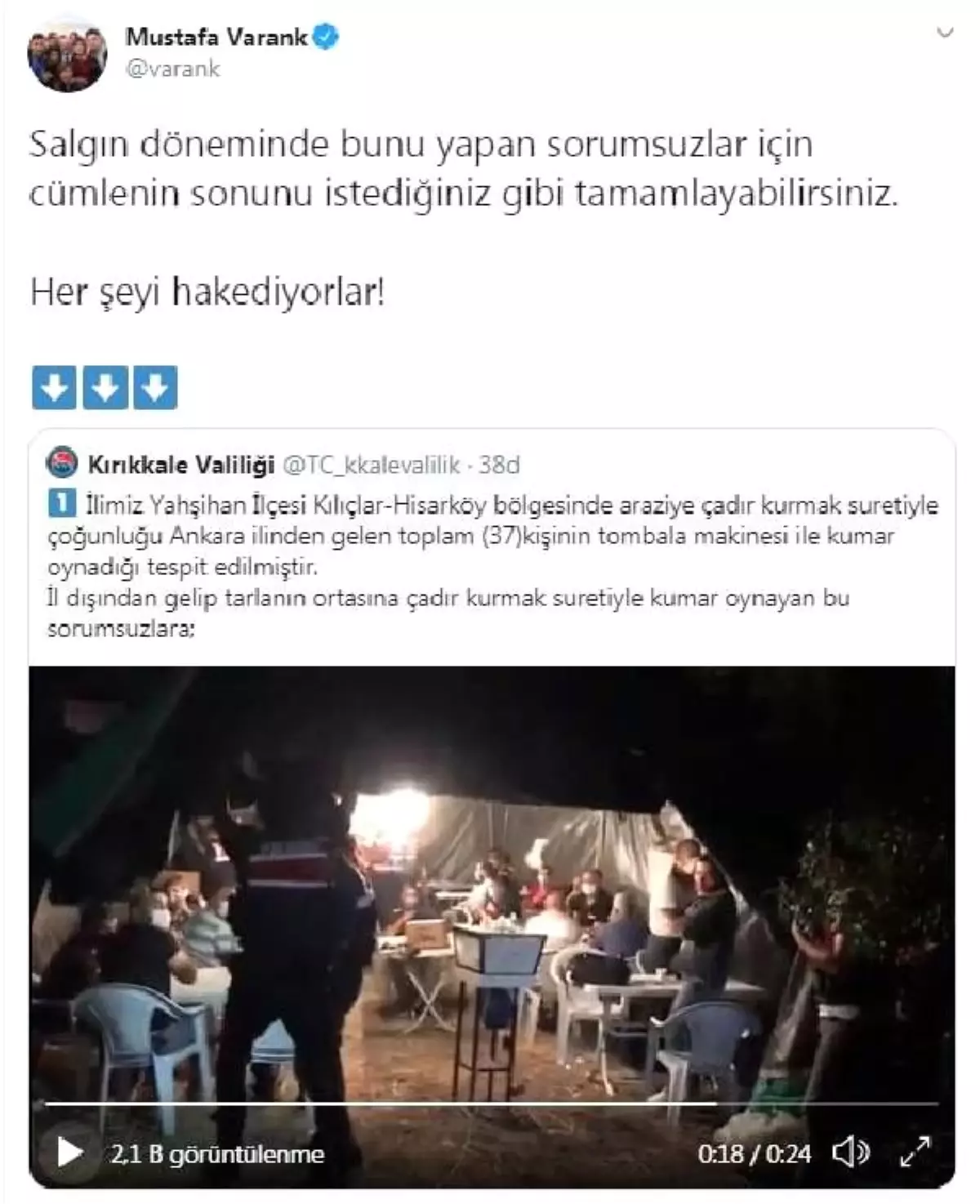 Kırıkkale\'de çadır kurup kumar oynayan 37 kişiye para cezası