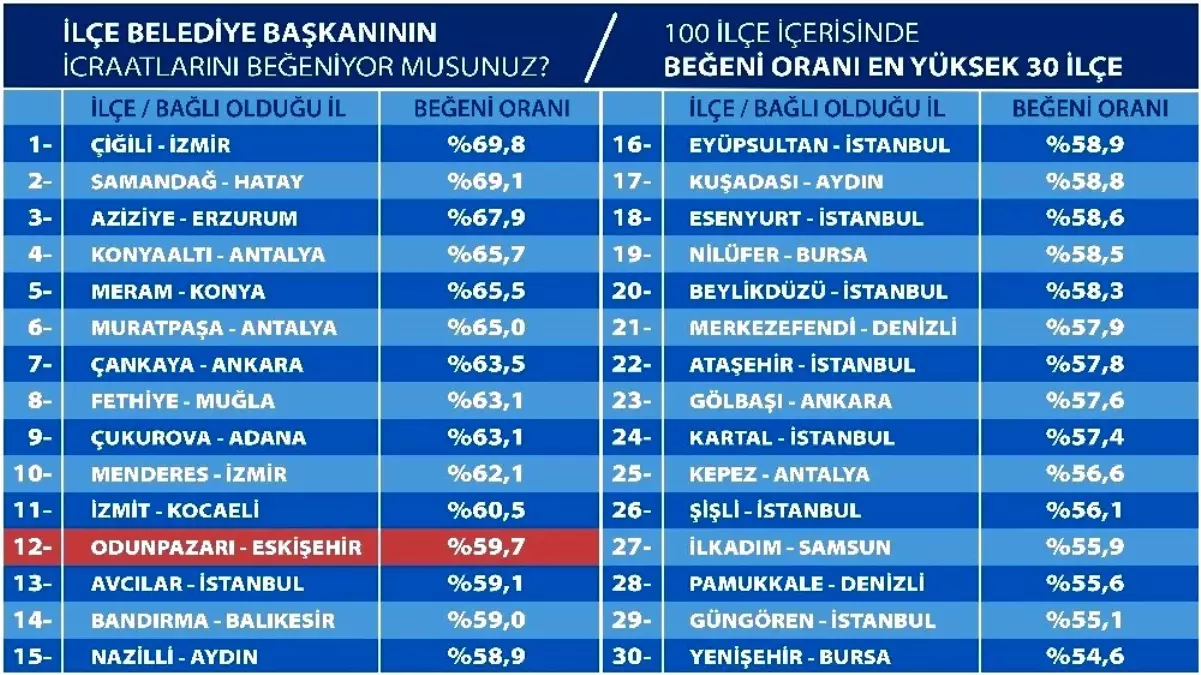 Odunpazarı en büyük 100 ilçe içerisinde en başarılı 12\'nci belediye