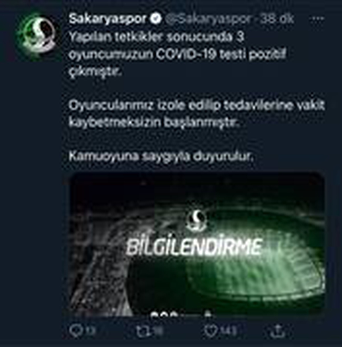 Sakaryaspor\'da 3 futbolcunun korona testi pozitif çıktı