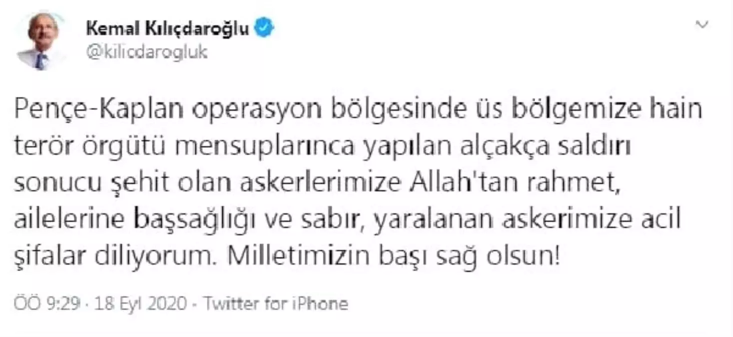 Son dakika haberi! Kılıçdaroğlu\'ndan şehit 2 asker için başsağlığı mesajı