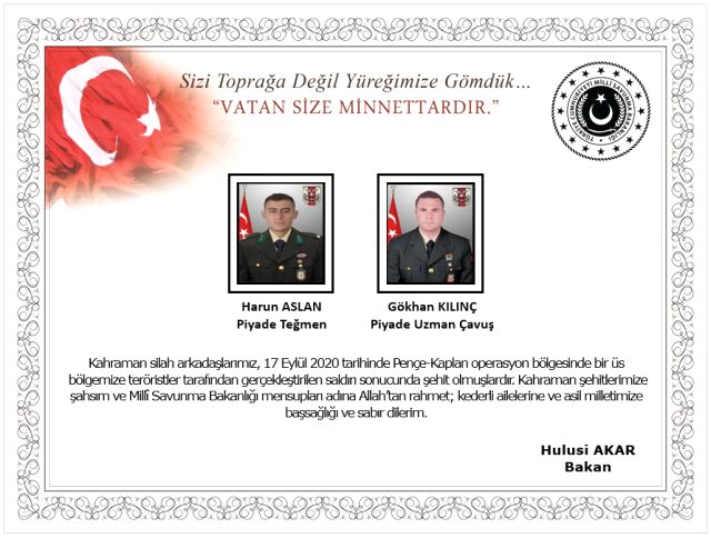 Son Dakika: Pençe-Kaplan Operasyonu'ndan acı haber: Bir teğmen ve bir uzman çavuş şehit oldu