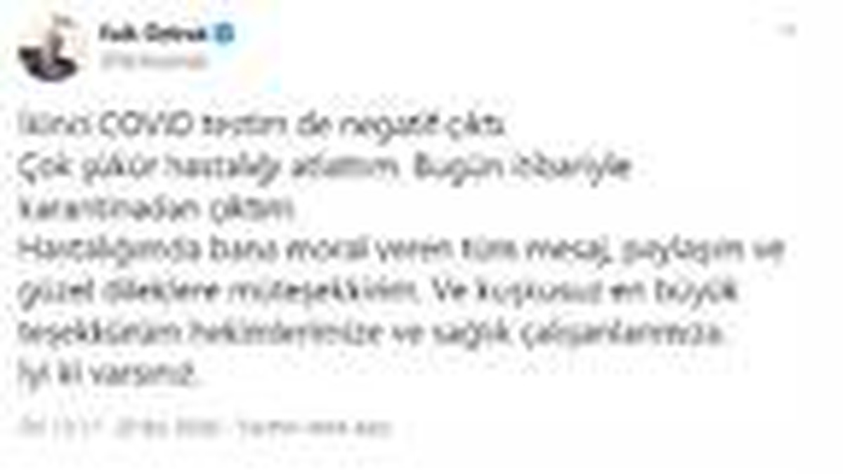 CHP\'li Öztrak: Çok şükür hastalığı atlattım, karantinadan çıktım