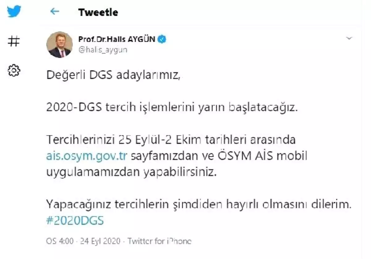 2020 DGS tercih işlemleri yarın başlıyor