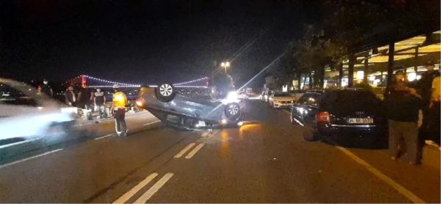 Sarıyer\'de park halindeki otomobile çarpıp takla attı: 1 yaralı