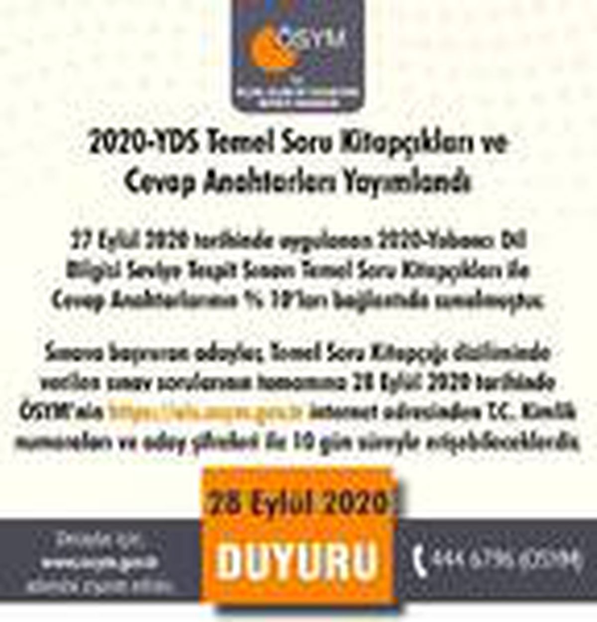 2020-YDS temel soru kitapçıkları ve cevap anahtarları yayımlandı