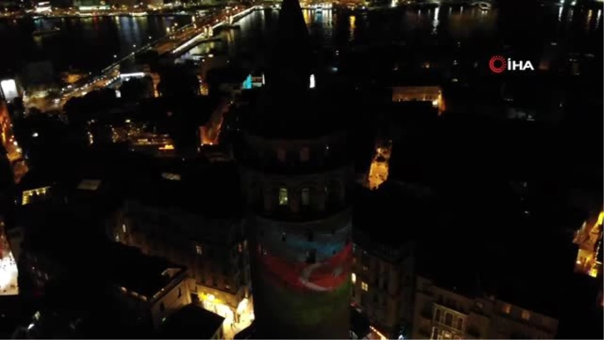Galata Kulesi\'nde Azerbaycan için ışıklandırma yapıldı