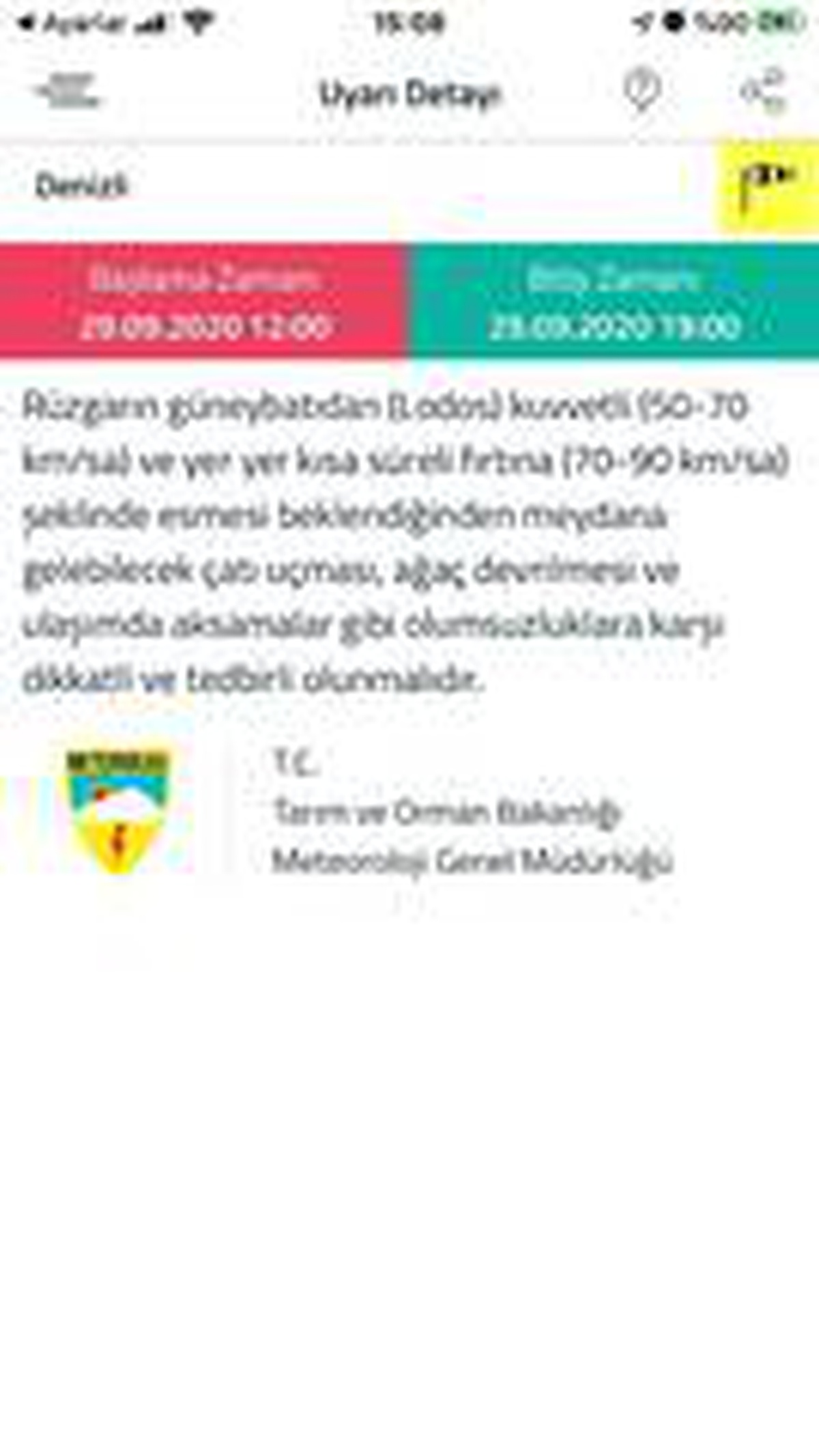 Meteoroloji Genel Müdürlüğünden Denizli için \'Sarı\' uyarı