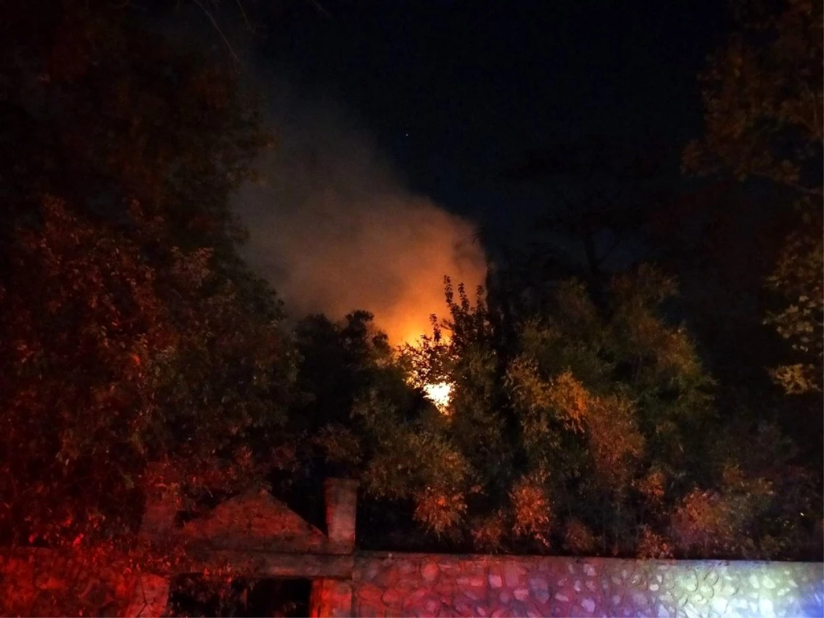 Kartal\'da ormanlık alan içerisinde bulunan ahşap ev alev alev yandı
